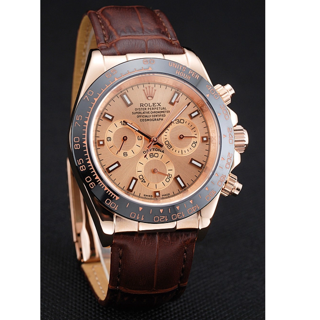 Aaa replica watch Daytona 1454243 Dial Rolex Case Rose Brown Brown Leather Bracelet Cosmograph Gold 0518